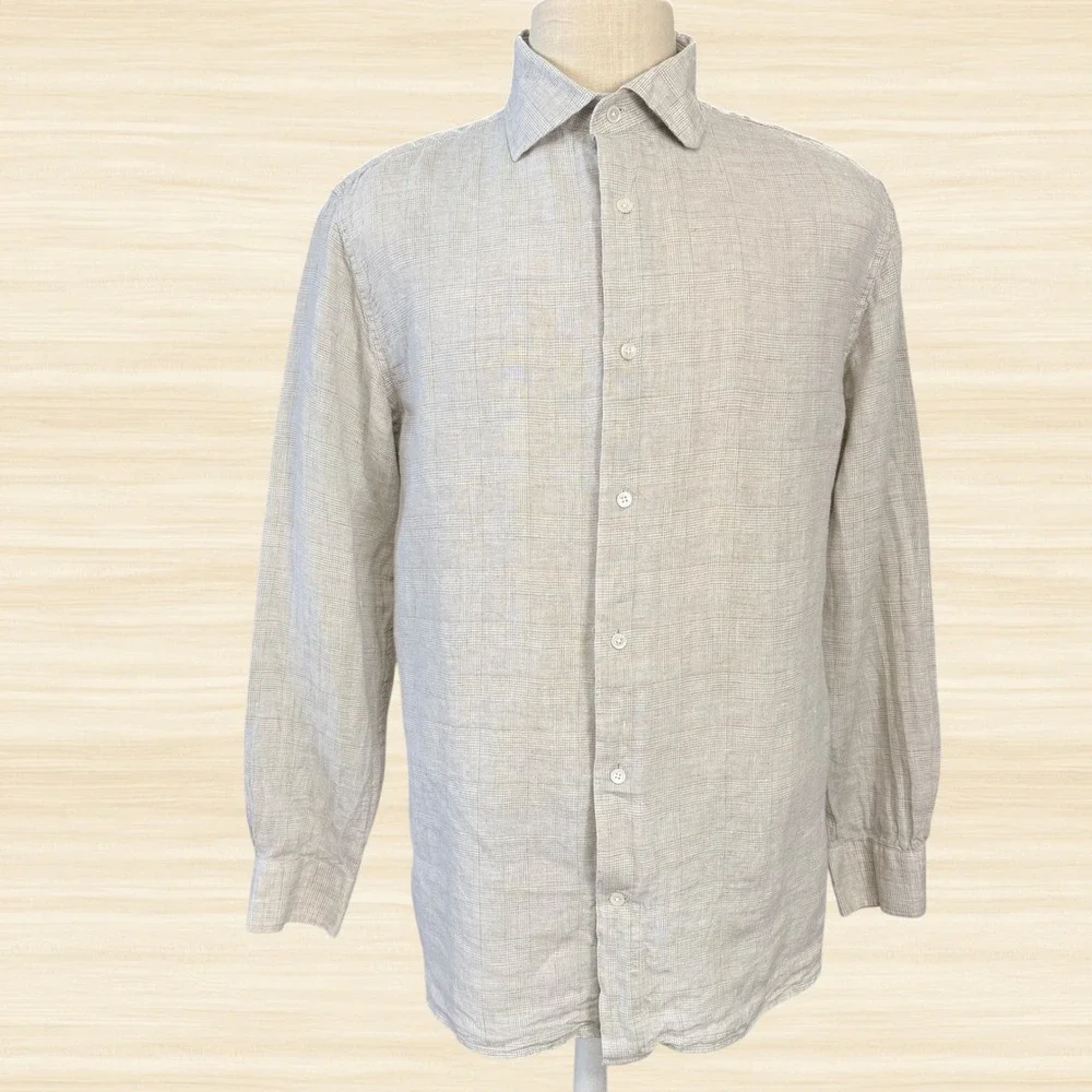 Banana Republic 100% Linen Tailored Slim Fit Shirt Button Up Coastal Beige  XL